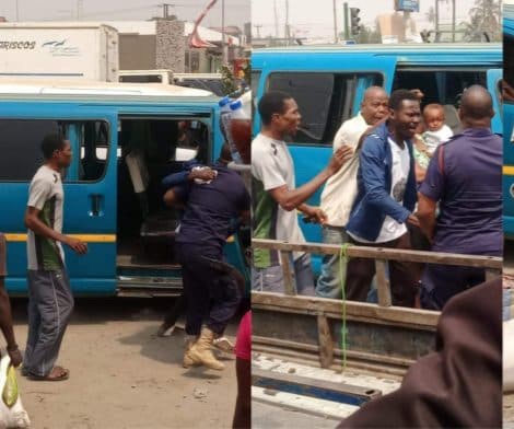 VIDEO: Police officer and Trotro driver turn road a boxing ring; fight over driver’s license